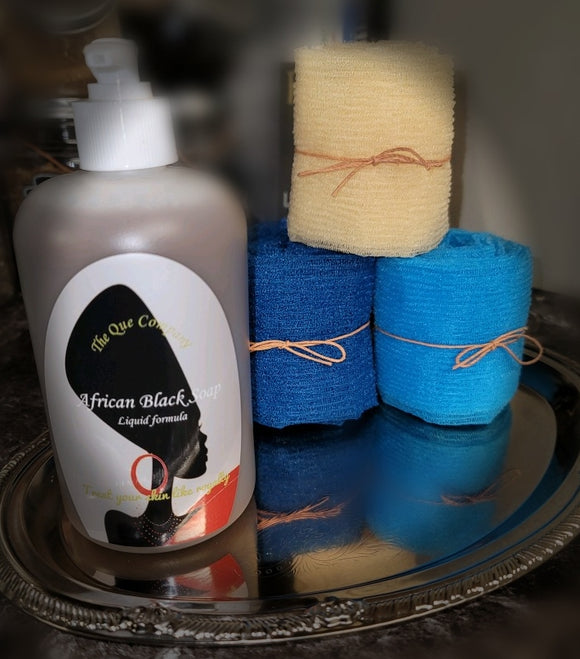 African black soap liquid formula w/free bath sheet or loofah